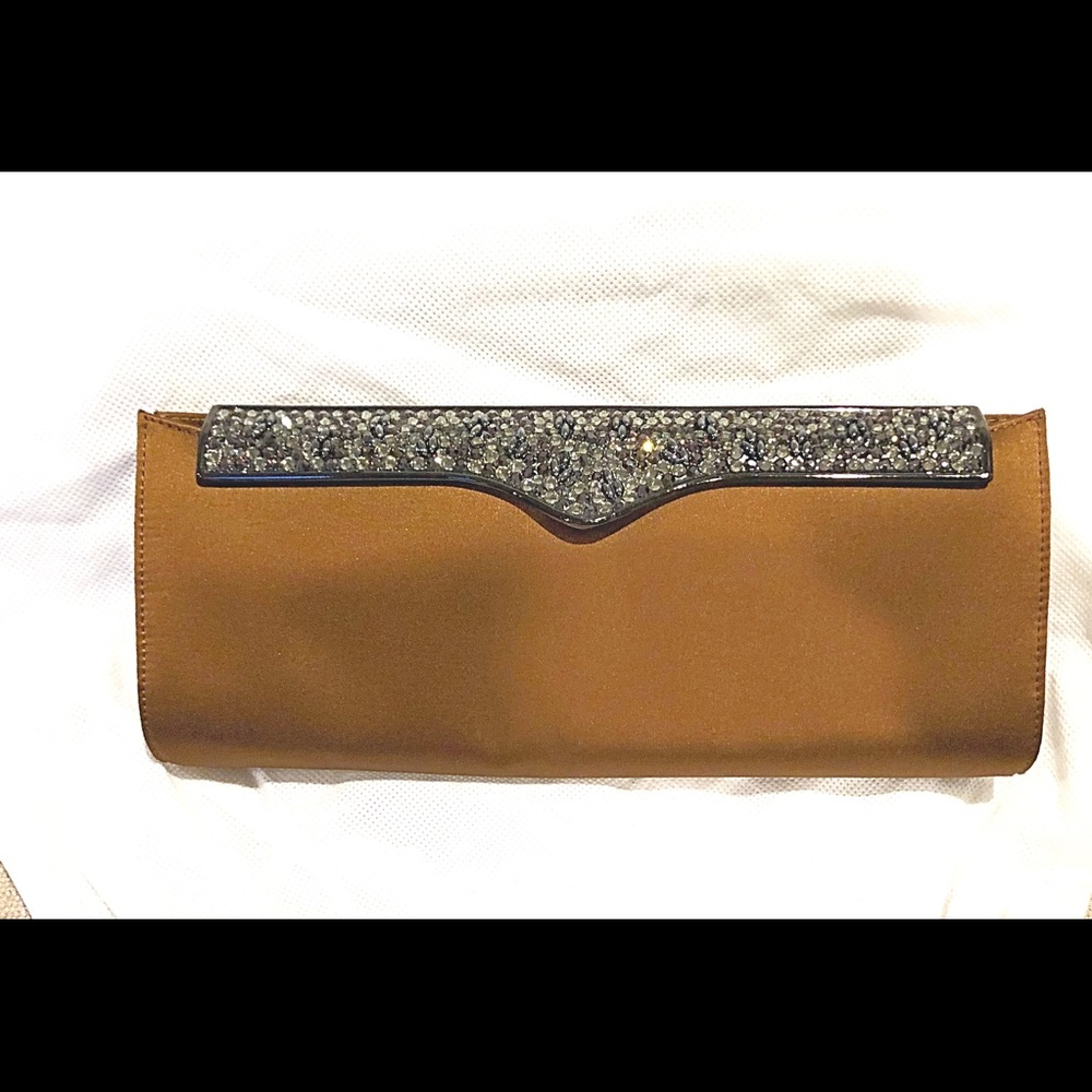 Rodo Cinnamon Satin Crystal Evening Clutch NWOT